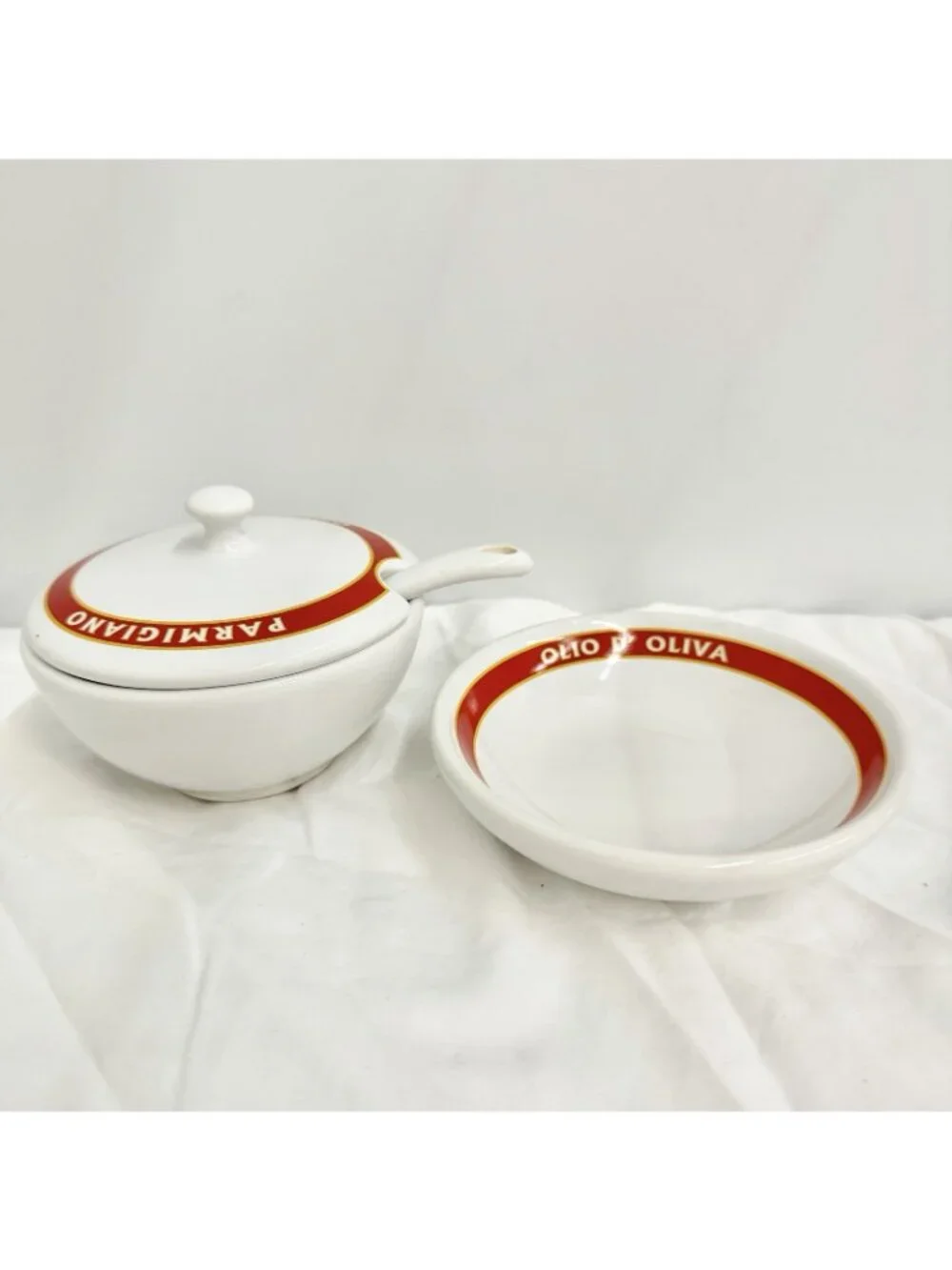 Pottery Barn Vintage Pasta Parmesan Cheese & Olive Oil Covered Dish Set Ceramic